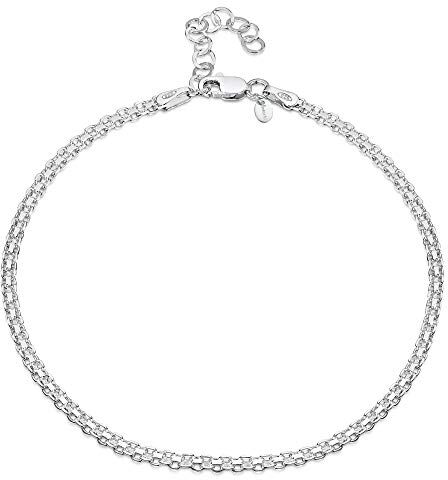 Amberta Gioielli Catenina da Caviglia Argento Sterling 925 Modello Bismark 2,2 mm Regolabile da 22 a 25,5 cm Misura Flessibile