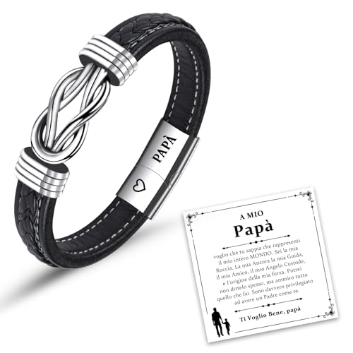 CheersLife Regalo Festa Del Papà Regalo Per Papà Bracciale Papà Compleanno Idee Regalo Uomo Bracciale Uomo Personalizzato Festa Del Papa Idee Regalo Bracciale Uomo Cuoio Nodo Infinito