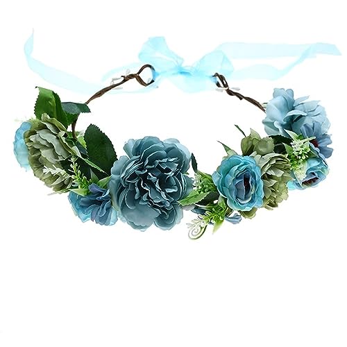 YEAMKE Ghirlanda creativa in finto tessuto fiore fascia bohémien foto damigella d'onore tiara, 85-2 blu