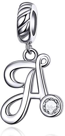 LaMenars Ciondolo con Lettera Dell'alfabeto in Argento Sterling 925 Charm Bead con A alla Z Pendente con Zirconia Cubica Compatibile con Pandora e Europei Bracciale Collane da Donna (Letter A)