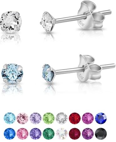 DTPsilver ® Set da 2 Paia Orecchini Punto Luce Argento 925 con Cristalli Swarovski® Elements Orecchini Lobo Donna Orecchini Piccoli con Brillantini 2 mm Colori: Diamante e Acqua Marina