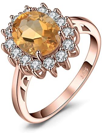 JewelryPalace Kate Middleton Anello Halo Donna Argento 925 con Naturale Citrino Arancione, Principessa Diana William Anelli Donna con Pietra Ovale, Fedina Zirconi in Oro Rosa Set Gioielli Donna 14.5