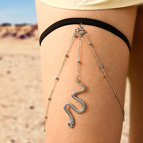 TseenYi Boho Catena Gamba Serpente Ciondolo Serpente Argento Gamba Catena Coscia Catena Forma Serpente Strati Catena Coscia Serpente Catena Coscia Estate Spiaggia Catena Gambe Gioielli Donne Ragazze