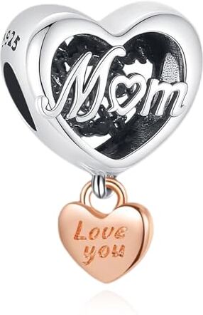 Amuefer Ti amo mamma Cuore Charm Compatibili Bracciale Collana Pandora, Argento Sterling Ciondolo Compleanno Natale Gioielli Regali per le Donne Moglie Amici