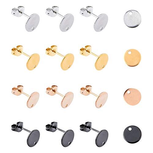 UNICRAFTALE 4 Colori Misti 40pcs 8mm Orecchini A Bottone Rotondi Piatti Orecchini A Bottone in Acciaio Inossidabile 0.8mm Pin per Orecchini con Placcatura Sottovuoto con Dadi per Orecchino