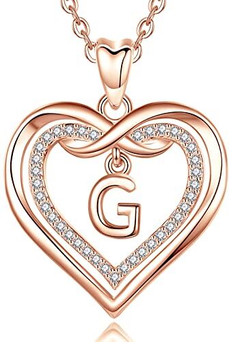 AEONSLOVE Collana con Iniziale G Collana Nome Personalizzabile Ciondolo Lettera Oro Rosa Regalo Compleanno Donna Fidanzata Amica Mamma