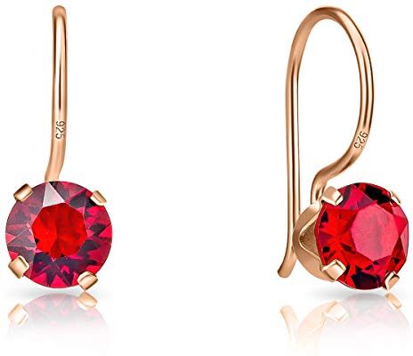 DTPsilver ® Orecchini Donna Argento 925 Placcato Oro Rosa con Cristalli Swarovski® Elements Orecchini Pendenti Donna Orecchini Oro Placcato Diametro 6 mm Orecchini Rossi Siam