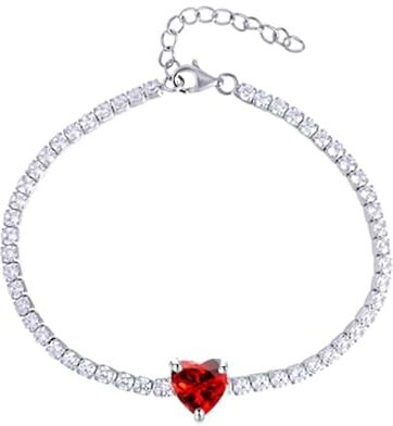 MAISON GIOIELLI FIRENZE OHANA Bracciale Donna Tennis Placcato Oro Bianco con Zircone a Forma di Cuore Colorato, Bracciale Chiusura a Moschettone Ipoallergenico, Antigraffio e Waterproof (rubino)