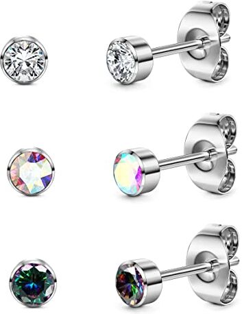 ORAZIO 3 Paia di Orecchini a Perno Per Donne Titanio Ragazze Orecchini Set ipoallergenico Cubic Zirconia Orecchini da Uomo 3/4/5mm Sleep Stud Ipoallergenici Per Orecchie Sensibili