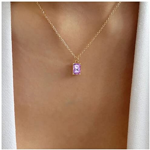 Dervivea Vintage Ametista Collana Quadrata Choker Viola Gemma Ciondolo Collana Minimalista Cristallo Rettangolare Cz Strass Collana Gioielli Per Le Donne E Le Ragazze