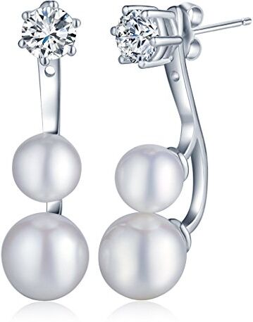 Infinite U elegant 925 sterling Silver double Pearls borchie orecchino per donna/ragazza, più posteriore stili