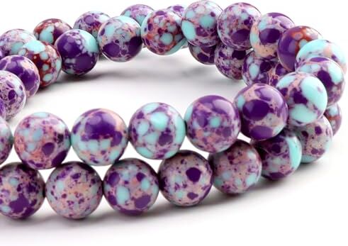 Ownkim Set di Perline in Diaspro Blu Viola 45 Perline di Pietre Preziose Naturali Per Creare Gioielli Fai da Te Perline Colorate da 8mm per Collane e Braccialetti