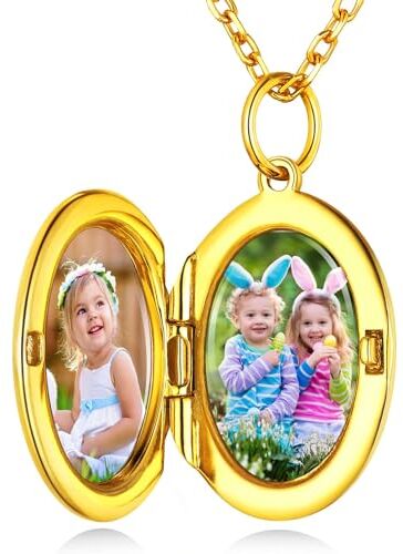 Custom4U Argento S925 Collana Locket Ovale Foto Personalizzata Donna Nome Testo Incisione 2 Foto Apribile Antiallergico 41/46/55 CM Delicato Solido Regalo Mamma Amore Creativo