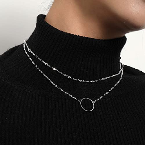 TseenYi Collana Cerchio Aperto Strati Girocollo Collana Ciondolo Cerchio Aperto più Strati Collana Doppio Strato Cerchio Orbito Anello Argento Collana Pendente Cerchio Gioielli Estivi Donne e Ragazze