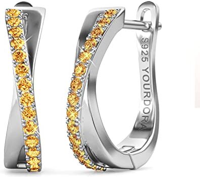 YOURDORA Donna Orecchini a Cerchio Originali in Argento 925 Zirconi Anello Contorto Idea Regalo Gioielli (Oro bianco Topazio)