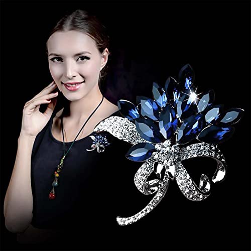 Wendalern Strass Fiore Spilla Pin Scintillante Blu Cristallo Spilla Floreale Classico Matrimonio Sposa Corsage Bouquet Lapel Pin Sciarpa Vintage Scialle Abbigliamento Accessori Gioielli Per Le Donne Ragazze