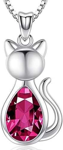 Friggem Collana Pietra natale luglio, Ciondolo Gatto pietra di compleanno in Argento Sterling 925 e Collana Donna Ciondolo Regali per mamme ragazze signore amanti mogli