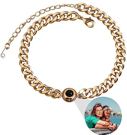 Generic Bracciale foto personalizzato per gli uomini, Bracciale foto personalizzato Catena cubana con immagini all'interno Bracciale foto personalizzato per la coppia