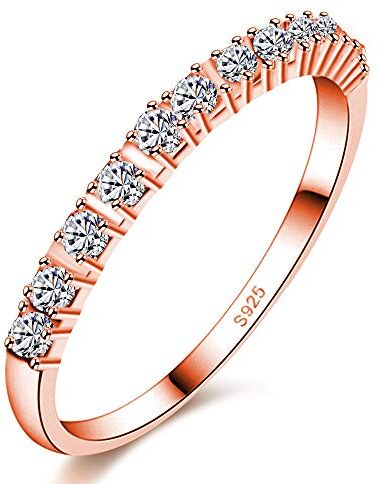 Uloveido Anello Eternity Round Cubic Zirconia da donna placcato in oro rosa 2MM, anelli impilabili con diamanti CZ J029 (oro rosa, misura 15)