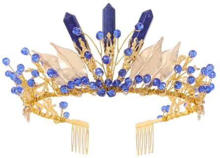 IYOU Quarzo Regina Corona Blu Cristallo Corone Tiara Foglia Matrimonio Sposa Accessori per capelli per Donne