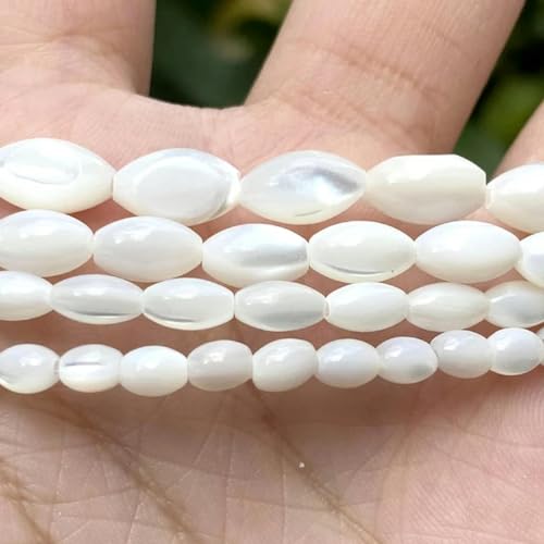 VIOLK Perline di conchiglia naturale ovale bianca Perline sfuse di conchiglia di madreperla per la creazione di gioielli Accessori per bracciali, collane fai da te-bianco-6x10mm 40 pezzi