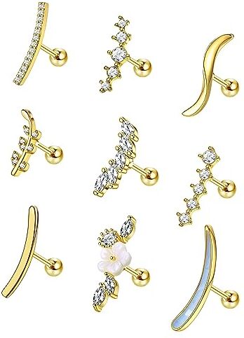 FIOROYAL 9Pz 16G Piercing Orecchio Donna Orecchini Acciaio Chirurgico Anallergici Fiore Orecchino Cartilagine Opale Orecchino Helix Gioielli Piercing Trago Conch Helix Oro