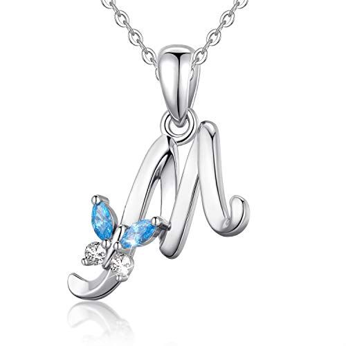 EUDORA Harmony Ball EUDORA Collana a farfalla iniziale in argento sterling 925 con lettera dell'alfabeto Collane con ciondolo personalizzato con zirconi blu per donna, ragazza, madre, gioielli, catena da 45 cm