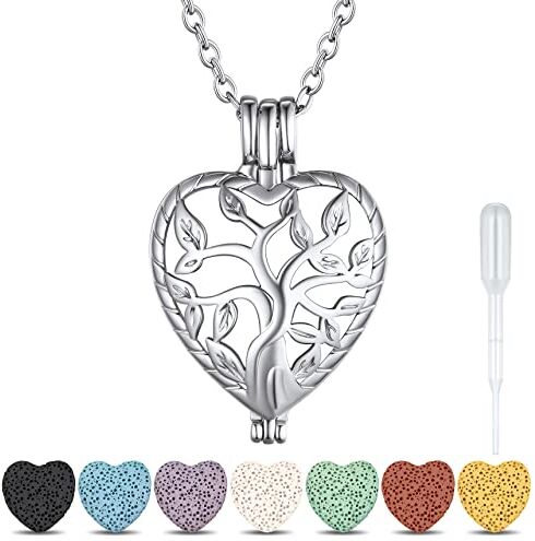 Bestyle Collana Donna Collana Aromaterapia Albero della Vita Donna, Collane Ragazza Ciondolo Aromaterapia con 7 Pietre Vulcanica, con Confezione Regalo