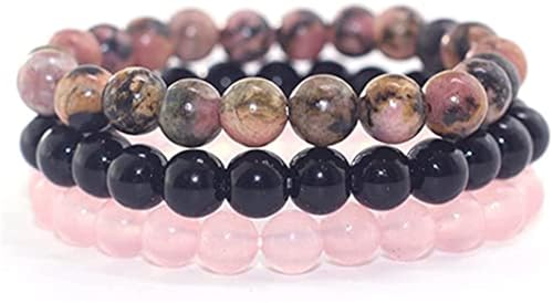 SAIBANGZI Bracciale Pietre Naturali, Bracciale Chakra Donna,Quarzo Rosa/Rodonite/Agata Nera Bracciale, Bracciale Elastico Nero