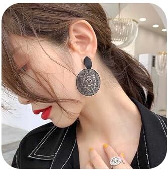 Yienate Boho Nero Orecchini Floreali Vintage Dot Borchie Pizzo Disco Goccia Orecchini Penzolanti Unico Nero Geometrico Tatuaggio Pizzo Orecchini A Cerchio Dichiarazione Orecchini Rotondi Per Donne