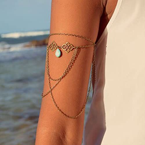 Wendalern Braccio Multistrato Turchese Catena Boho Braccio Superiore Bracciale Vintage Cavo Fiore Armlet Oro Goccia Nappa Bracciale Estate Spiaggia Braccio Bracciale Gioielli Per Donne E Ragazze