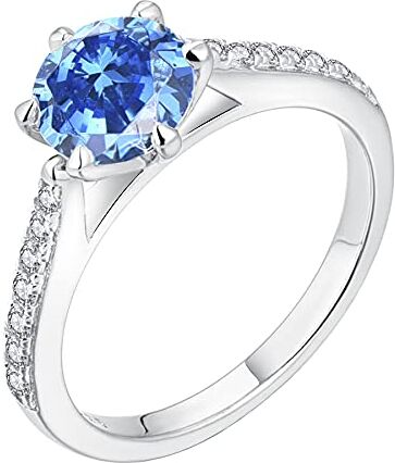 JO WISDOM JO WISODM Anelli in Argento 925 Donna,Anello di promessa di Anniversario di Matrimonio di Fidanzamento con 7 mm 5A Zirconia cubica Marzo Birthstone Colore Acquamarina