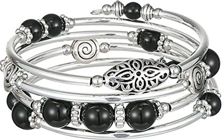 FULU AUTUMN Avvolgere il Braccialetto a Strati D'argento con Perline Bracciali Rigidi Impilabili Bohémien Gioielli Regali per La Festa Della Mamma(17-Black)