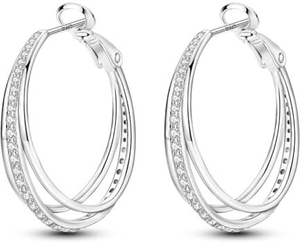 Parmuz Orecchini a Cerchio da Donna in Argento Sterling 925 Orecchini a Cerchio Intrecciati Leggeri con Zirconi Cubici Orecchini a Cerchio Ipoallergenici per Ragazze