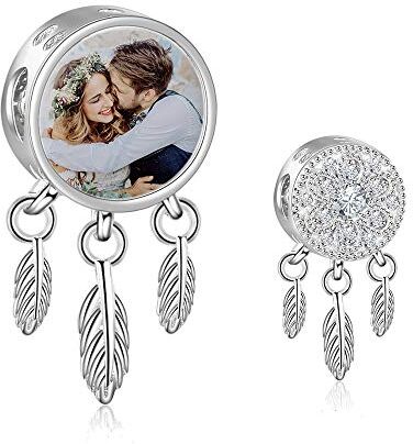 Smileface personalizzata Foto Fascino Piuma Fiore Il giro perlina In forma Braccialetto Collana per Donna Diamante S925 Sterlina Argento Incantesimi Amore Regalo Nozze nuziale Mazzo Incantesimi Foto Memoria