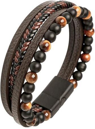 Mochity Bracciale Uomo Pelle, Bracciale Uomo, Bracciali Uomo Acciaio Inox, Con Scatola Regalo, Bracciali Uomo Cuoio, Bracciale Uomo Acciaio, Bracciali Uomo, Braccialetto Uomo, Braccialetti Uomo (A)