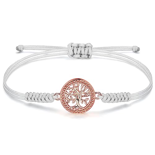 Shine Bracciale Albero Della Vita Donna, Bracciale con Ciondolo in Corda Regolabile Fatto a Mano, Regalo di Compleanno per la Festa della Mamma