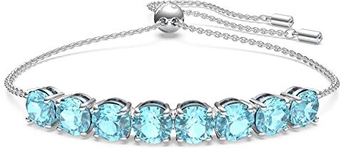 Swarovski Exalta Bracciale, Placcato in Tonalità Rodio con Fila di Cristalli  Blu Mare del Taglio Tondo e Chiusura Regolabile, Blu