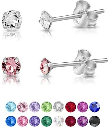 DTPsilver ® Set da 2 Paia Orecchini Punto Luce Argento 925 con Cristalli Swarovski® Elements Orecchini Lobo Donna Orecchini Piccoli con Brillantini 3 mm Colori: Diamante e Rosa Chiaro