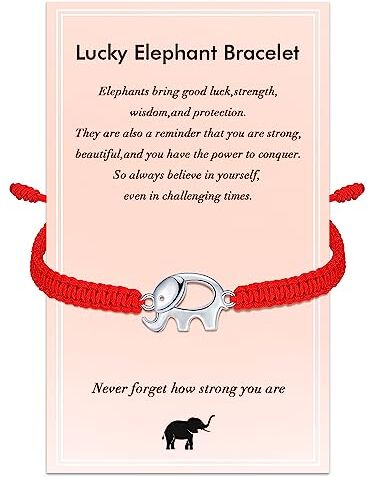 J.Endéar Bracciale Elefante per Donne Ragazze, Argento 925 Corda Fatta A Mano Braccialetto Buona Fortuna Elefante Ispirazione Gioielli Amuleto Regalo per Adolescente, Rosso