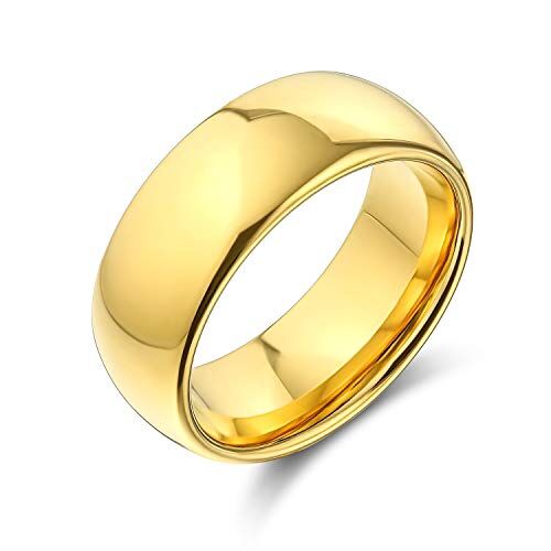 Bling Jewelry Semplice Banda Nuziale di Titanio delle Coppie della Cupola Lucidata Anello Placcato Oro 14K per Gli Uomini per Le Donne Comfort Fit 8Mm