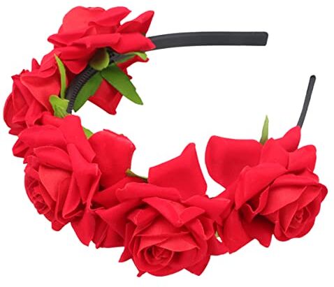 YPOSPDD Ghirlanda di nozze Fascia for capelli rosa, corone floreali Fascia for capelli Tiara for capelli Fascia for capelli con fiori rosa for banchetti nuziali Fascia for capelli da sposa (Color : Red)