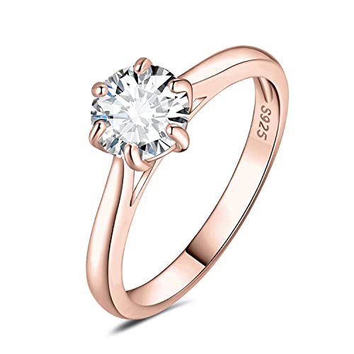 JewelryPalace 1ct Classico Anello Solitario Donna Argento 925 con Cubica Zirconia, Diamante Simulato Anelli con Pietra Rotonda, Semplice Fedine Fidanzamento in Oro Rosa Set Gioielli Donna 22