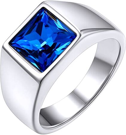 GOLDCHIC JEWELRY Anello Uomo Acciaio Inossidabile Con Topazio Blu Per Ragazzo, Taglia 22 Anello Uomo con Pietra Blu Anello Uomo Pietra Anello Acciaio Uomo Anello con Sigillo