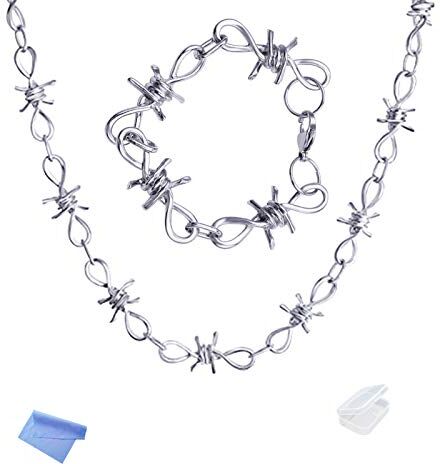 XHBTS Stile Punk Gotico in Lega di filo Spinato Collana e Bracciale con Mini Panno e Mini Box