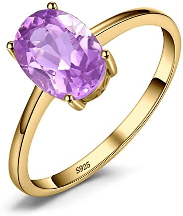 JewelryPalace Anelli Donna Argento 925, Naturale Ametista Viola Birthstone Solitario Anello Dorato, Anniversario Anello Ovale Donna, Anello Solitario Fidanzamento in Oro, Set Gioielli Donna 9.5