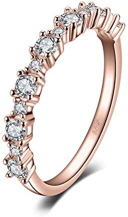 JewelryPalace Anelli Donna Argento 925, Anello Fedine Fidanzamento, Diamante Simulato Zirconi Anniversario Matrimonio Promessa Sposa Bande Anelli Donna in Oro Rosa, Gioielli Donna 11.5