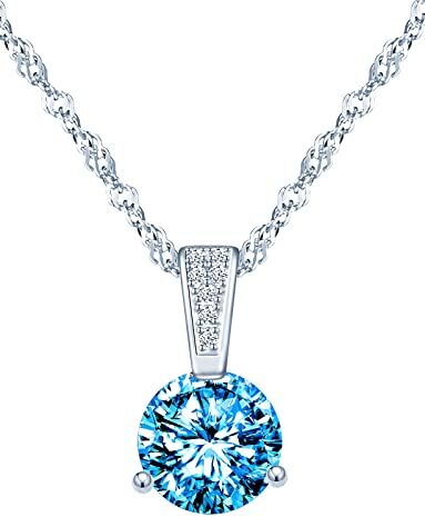 INFINIONLY Collana diamanti da donna ragazza, Collana in argento 925, Collana solitario 3 griffe, Ciondolo con zirconi lucidi, 0.8cm gemma, Processo di taglio perfetto, 45cm Catena, azzurro