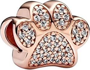 Aiwedanisnting Donna Ciondolo Stampa a zampa scintillante placcata oro rosa Argento 925 Colgantes con Zirconia cubica per Charm Bracciale