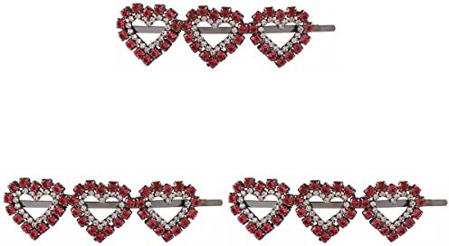 SHERCHPRY 3pcs Red Heart Forcella, strass cuore clip di capelli, moda morsetto capelli, Womens Hair Pin, San clip di capelli